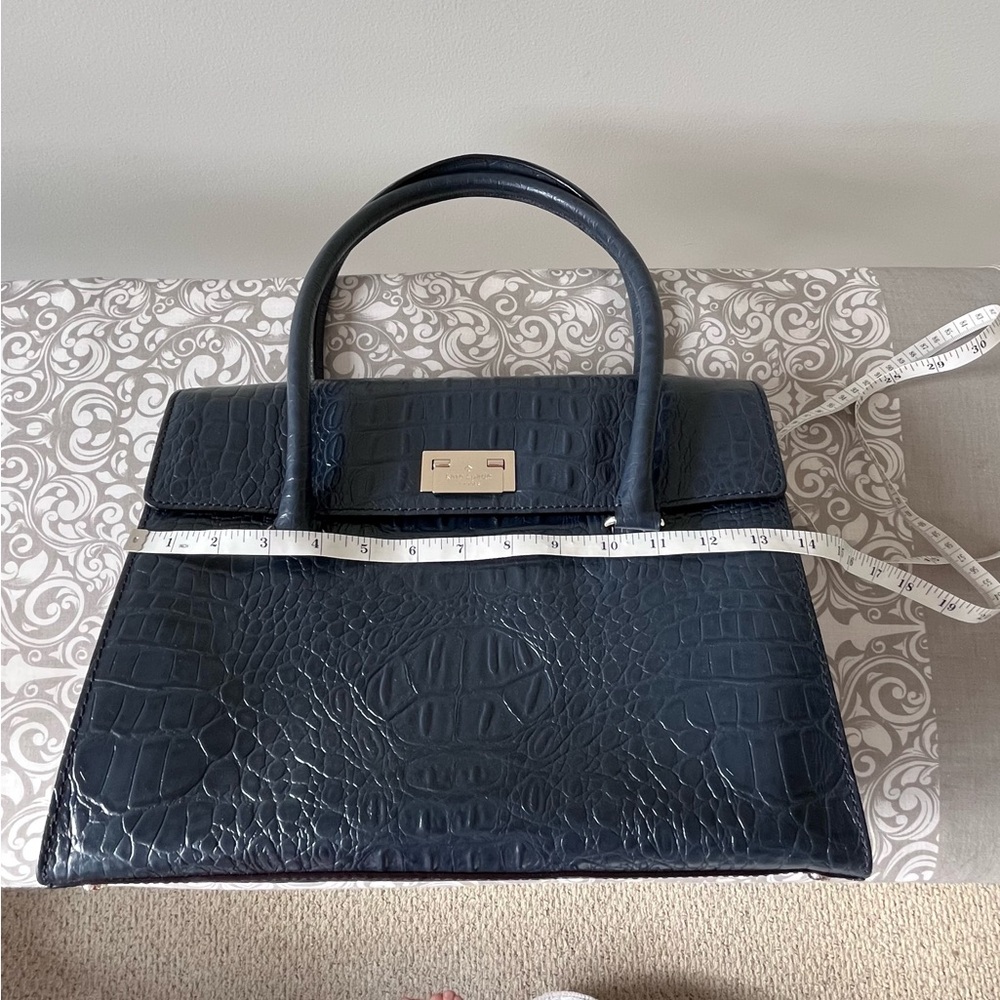 kate spade Navy Crocodile-Embossed Large Structured Shoulder  Bag - Picture 3 of 9